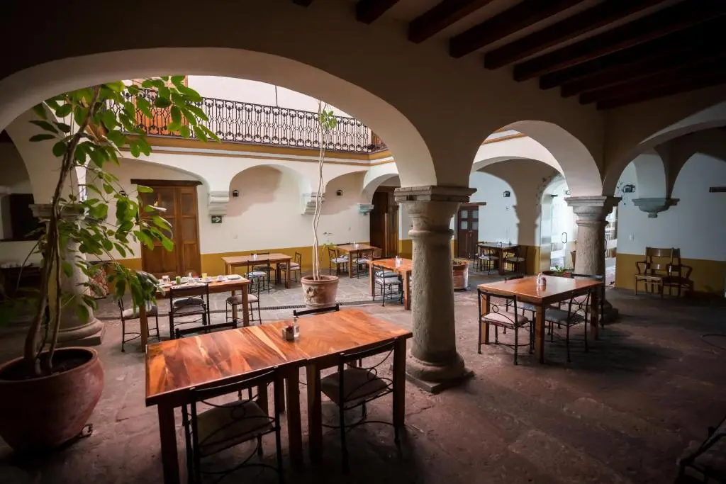 Restaurant tables in the historic courtyard